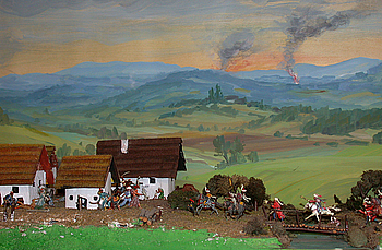 „Plünderung von Zelting durch die Osmanen, 1655.“, Diorama von Oswald Verwüster, 1980er Jahre