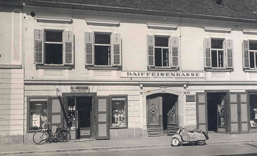 Die Raiffeisenkasse Radkersburg in der Langgasse 51 in den 1950er Jahren. MiaZ