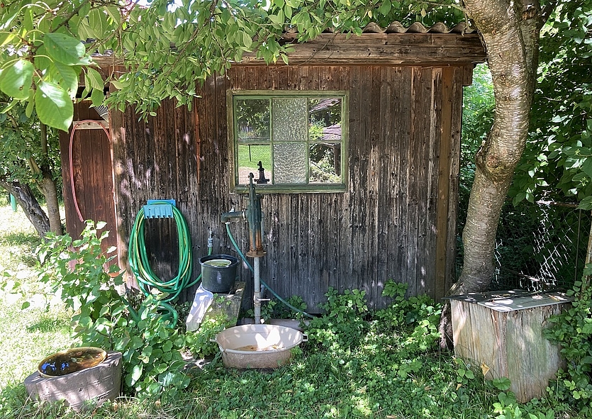 Das Häuschen der Laafelder Milchsammelstelle ist jetzt ein Gartenhaus, 25. Juni 2022, Foto MiaZ